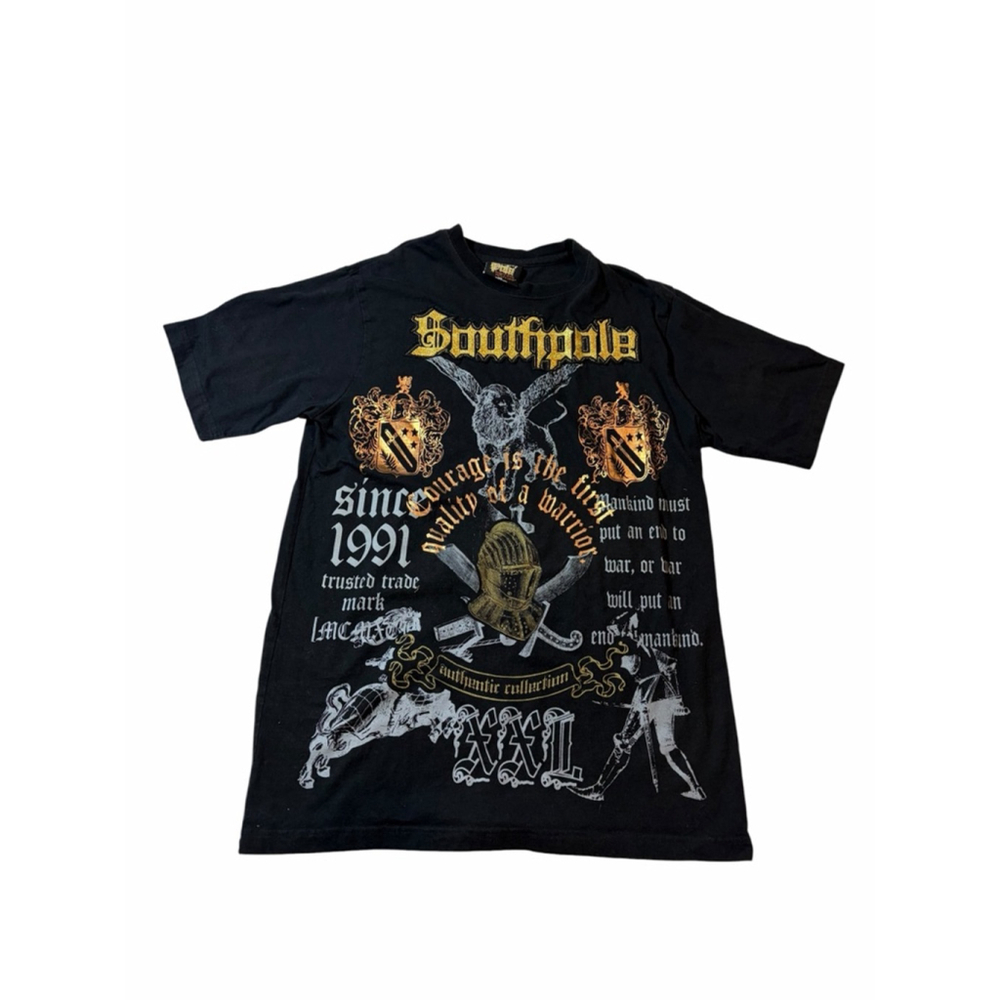 Southpole Medieval Graphic Tee XL Black Y2K Knight Armor Crest Streetwear